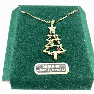 Vintage Gold Tone Austrian Crystal 17” Necklace